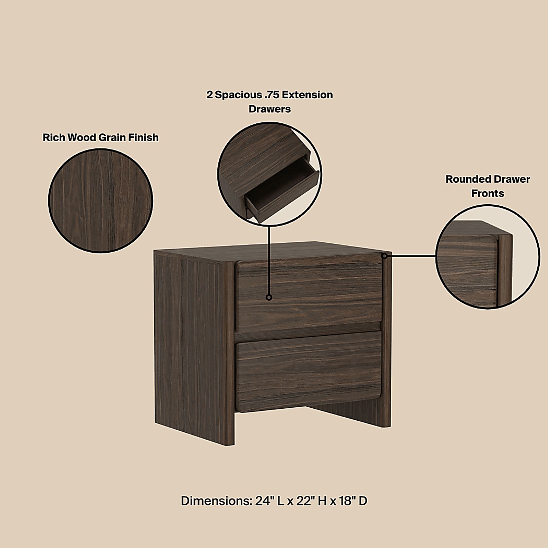 Herosunny Brown Nightstand - Image 8