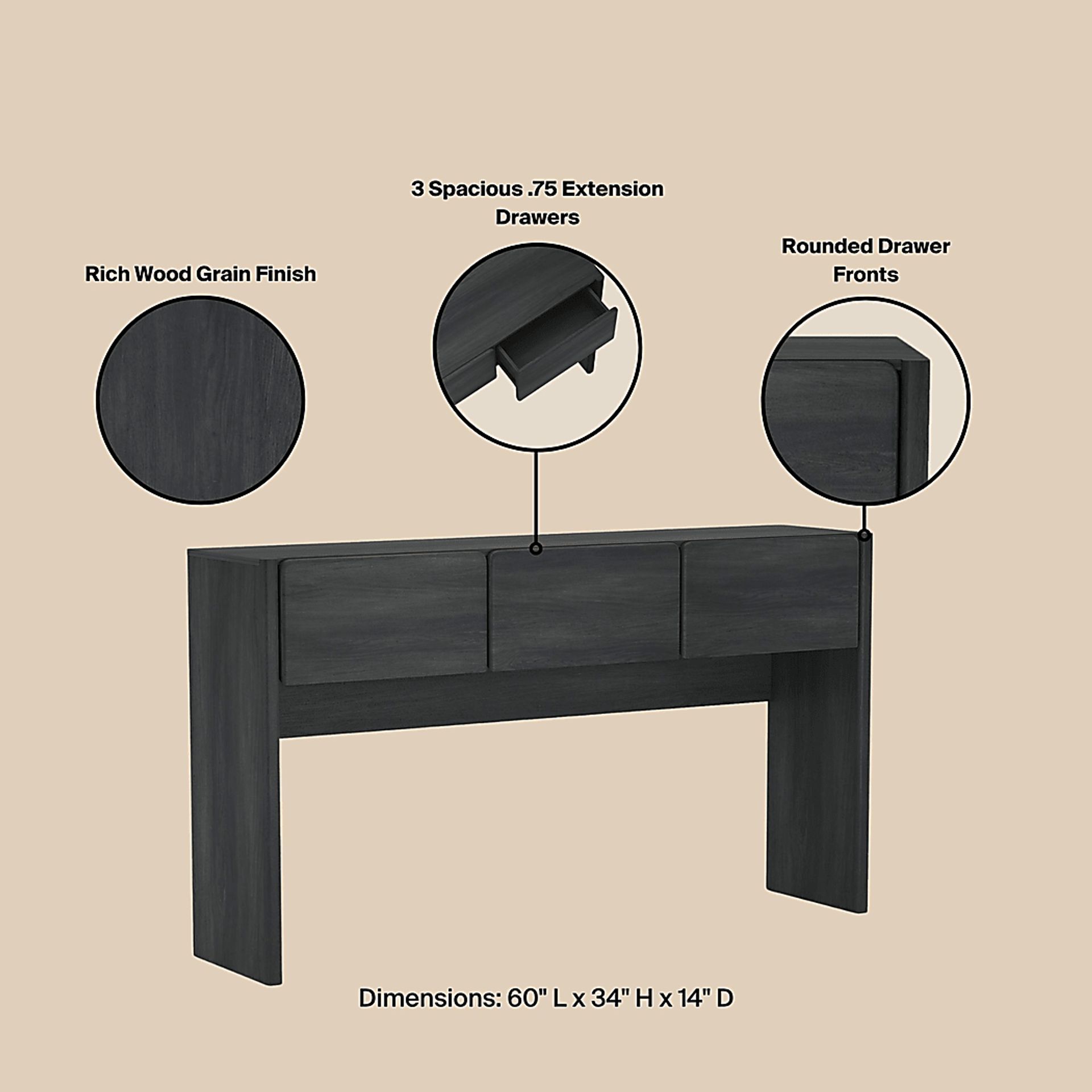 Herosunny Dark Gray Console Table - Image 8