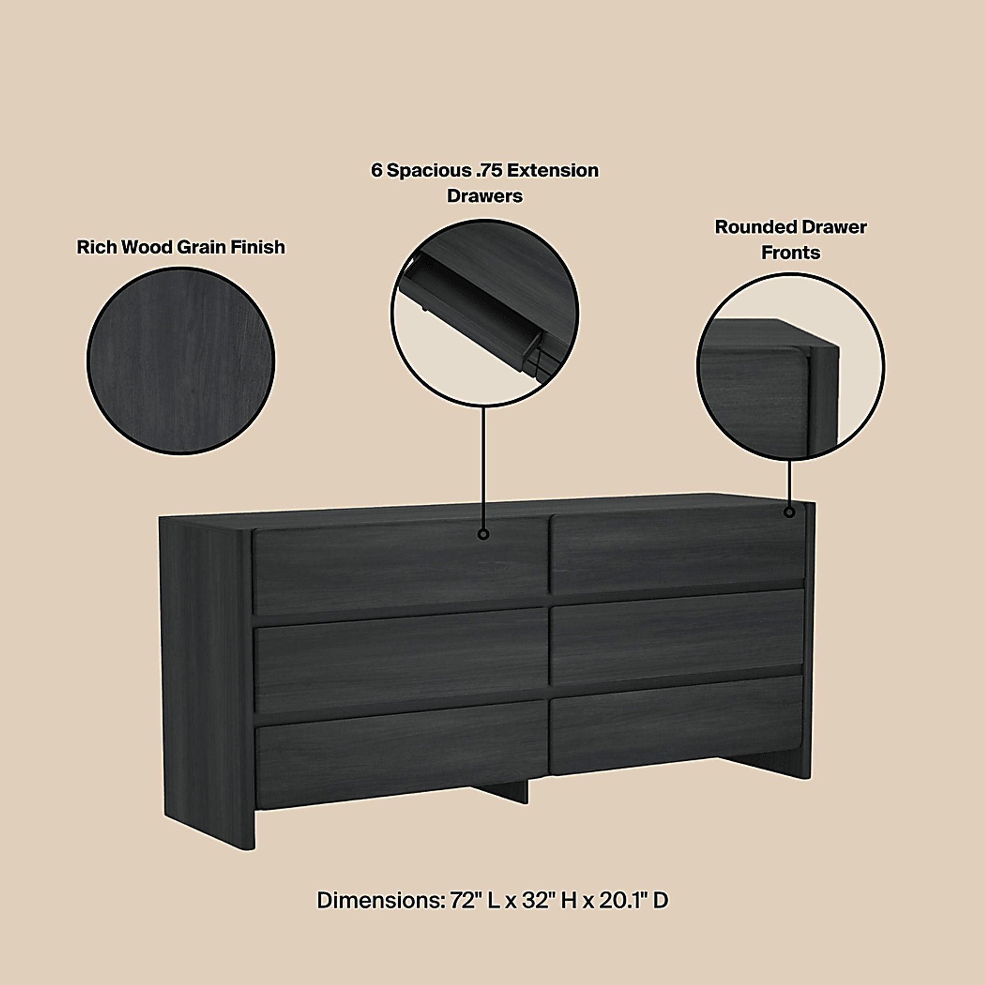 Herosunny Dark Gray Dresser - Image 4