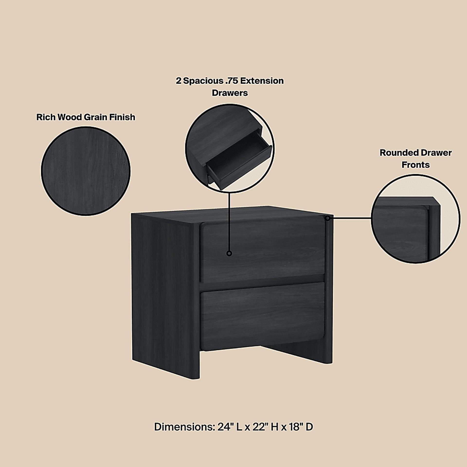 Herosunny Dark Gray Nightstand - Image 5