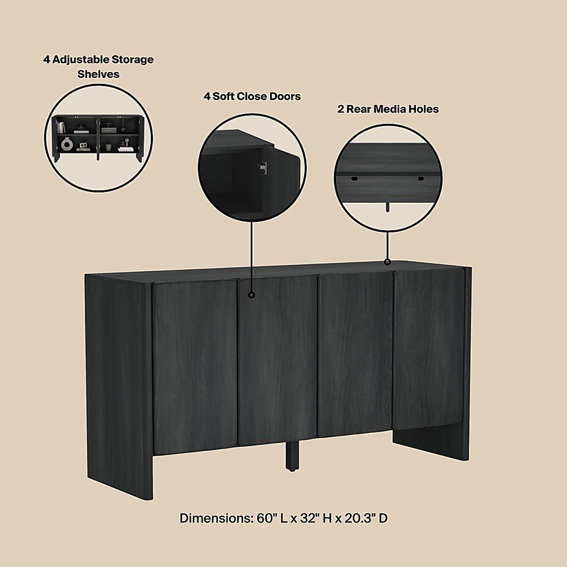 Herosunny Dark Gray Sideboard - Image 4