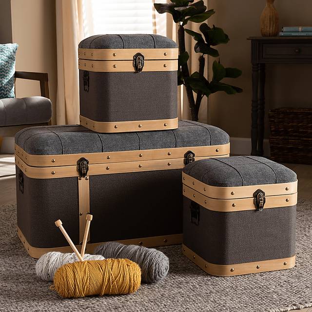 Heskett Brown Ottoman, Set of 3 - Thumbnail - Image 4