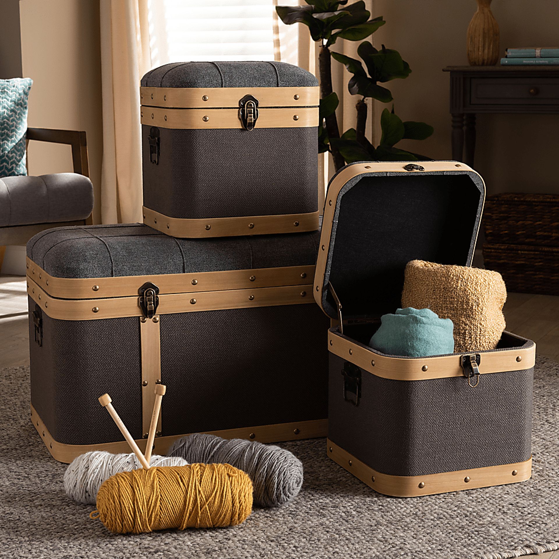 Heskett Brown Ottoman, Set of 3 - Image 5