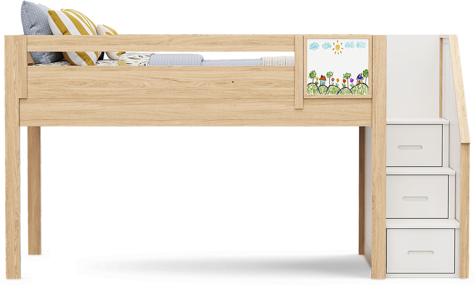 Kids Hidden Hills Light Oak Twin Low Loft with Steps and Activity Panel - Image 3