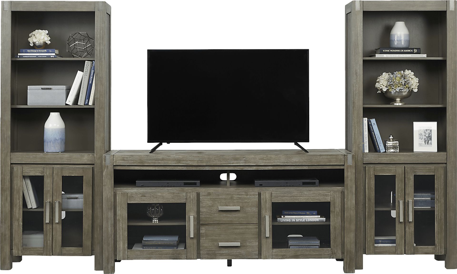 Hidden Springs II Gray 3 Pc Wall Unit with 66 in. Console - Image 1