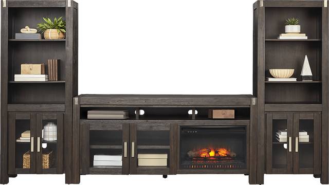 Hidden Springs II Espresso 4 Pc Wall Unit with 72 in. Console and Electric Log Fireplace - Thumbnail - Image 2