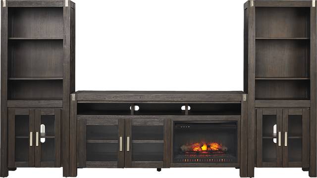 Hidden Springs II Espresso 4 Pc Wall Unit with 72 in. Console and Electric Log Fireplace - Thumbnail - Image 1
