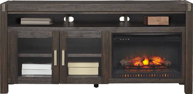 Hidden Springs II Espresso 72 in. Console with Electric Log Fireplace - Thumbnail - Image 2