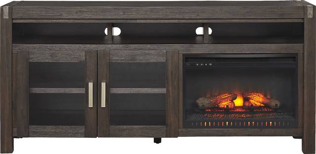 Hidden Springs II Espresso 72 in. Console with Electric Log Fireplace - Thumbnail - Image 1