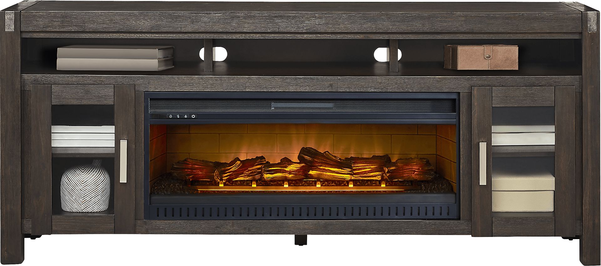 Hidden Springs II Espresso 80 in. Console with Electric Log Fireplace - Image 2