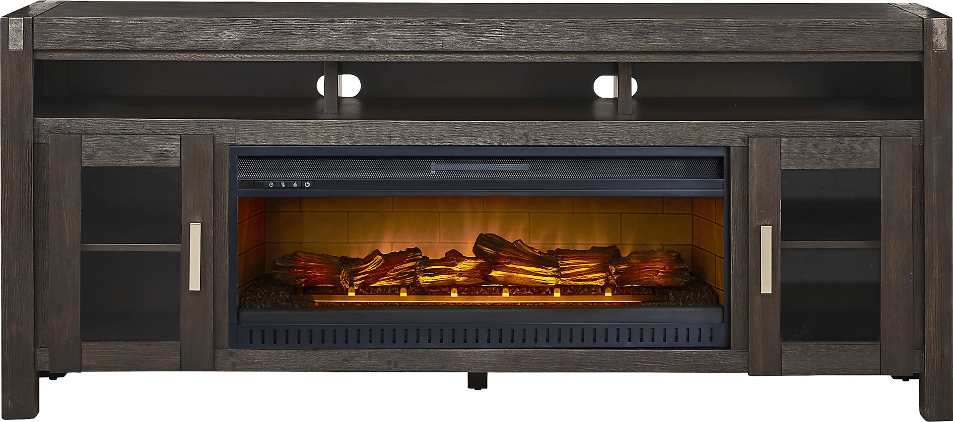 Hidden Springs II Espresso 80 in. Console with Electric Log Fireplace - Image 1