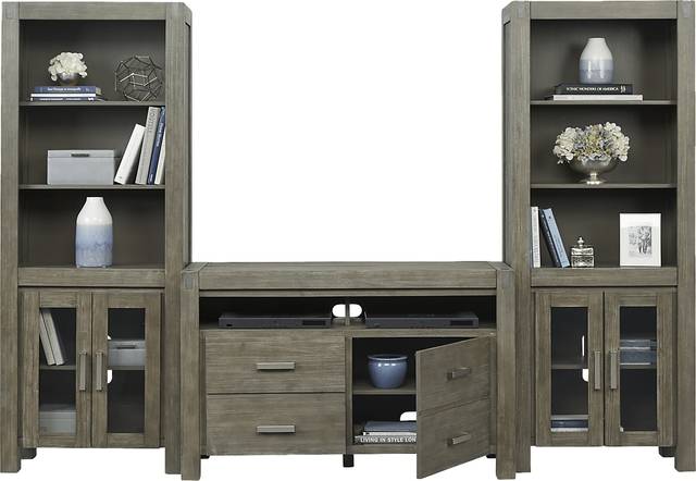 Hidden Springs II Gray 3 Pc Wall Unit with 50 in. Console - Thumbnail - Image 4