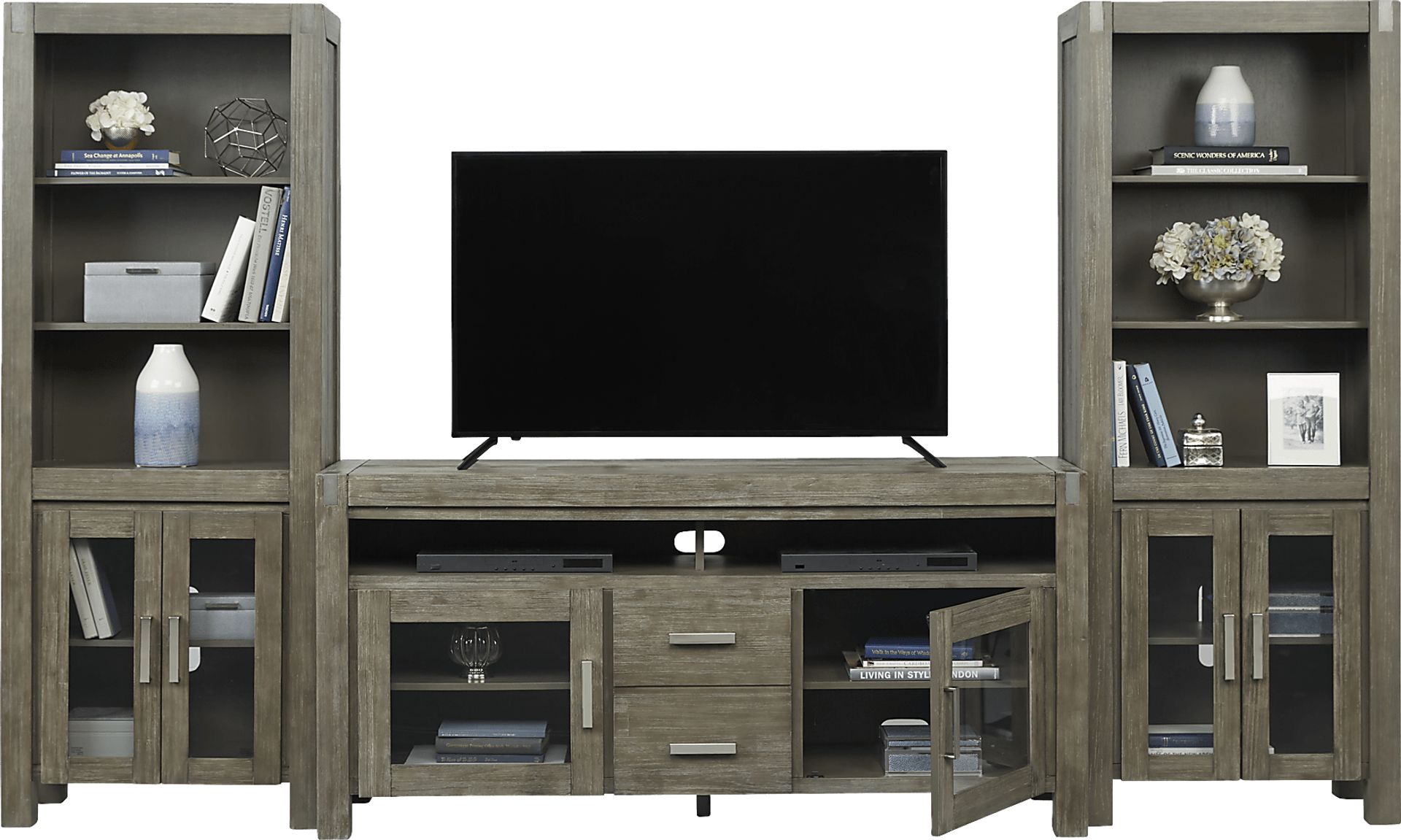 Hidden Springs II Gray 3 Pc Wall Unit with 66 in. Console - Image 2