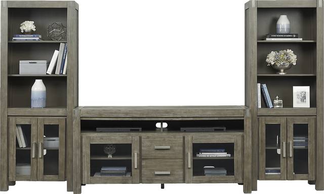Hidden Springs II Gray 3 Pc Wall Unit with 66 in. Console - Thumbnail - Image 3