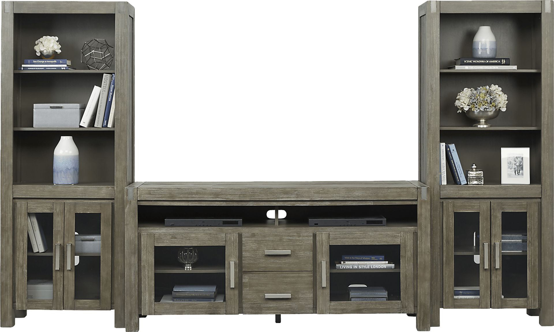 Hidden Springs II Gray 3 Pc Wall Unit with 66 in. Console - Image 3