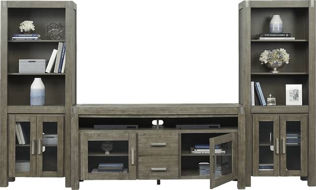 Hidden Springs II Gray 3 Pc Wall Unit with 66 in. Console - Thumbnail - Image 4