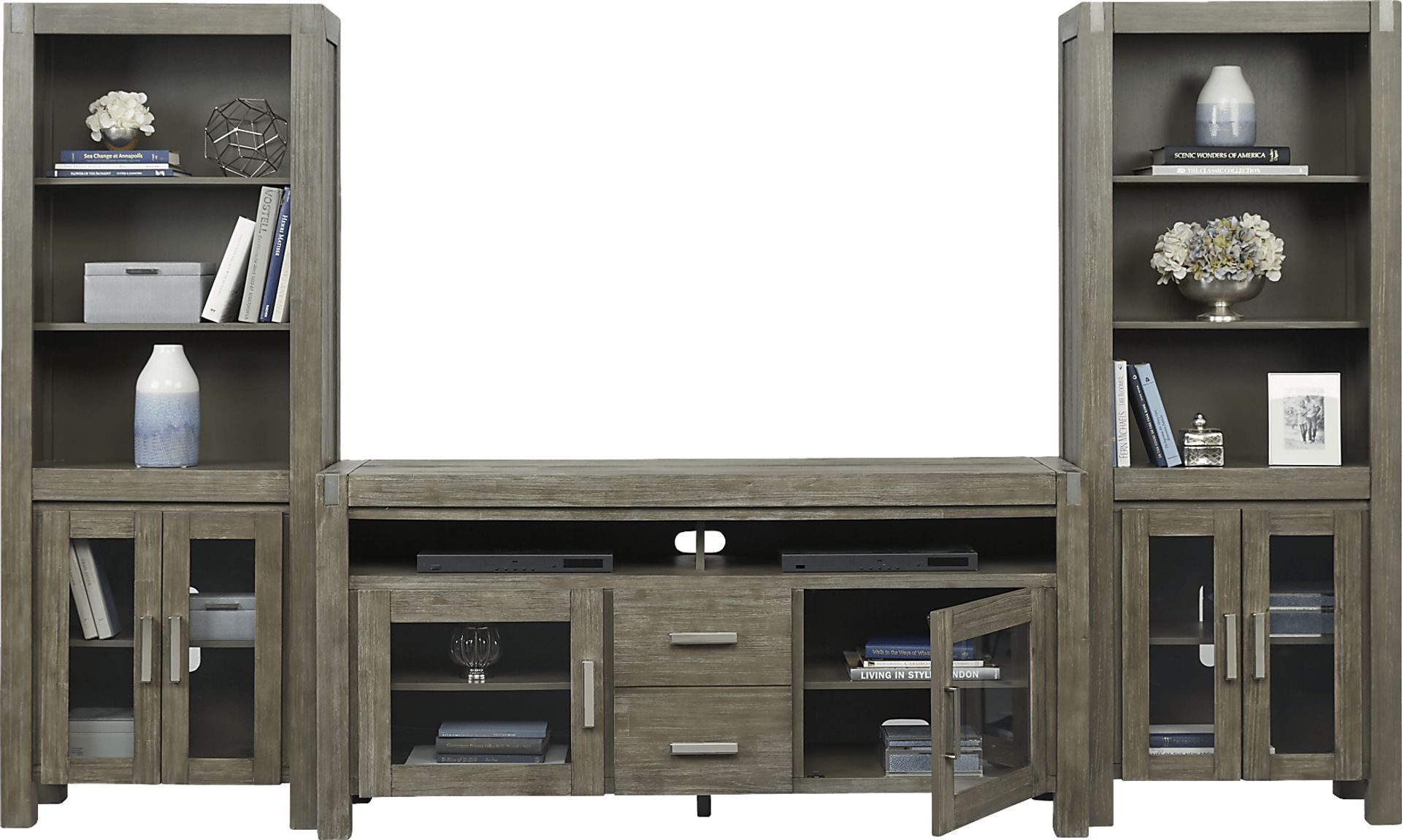 Hidden Springs II Gray 3 Pc Wall Unit with 66 in. Console - Image 4
