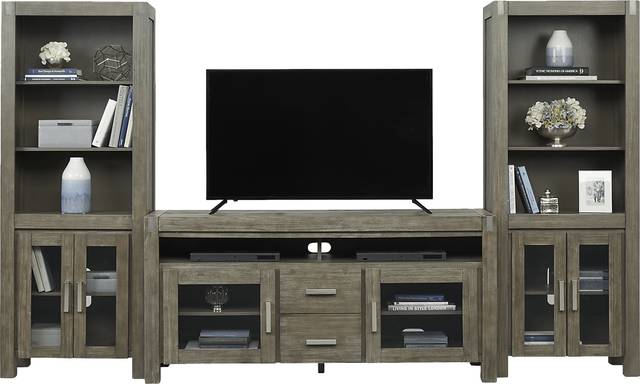 Hidden Springs II Gray 3 Pc Wall Unit with 66 in. Console - Thumbnail - Image 1
