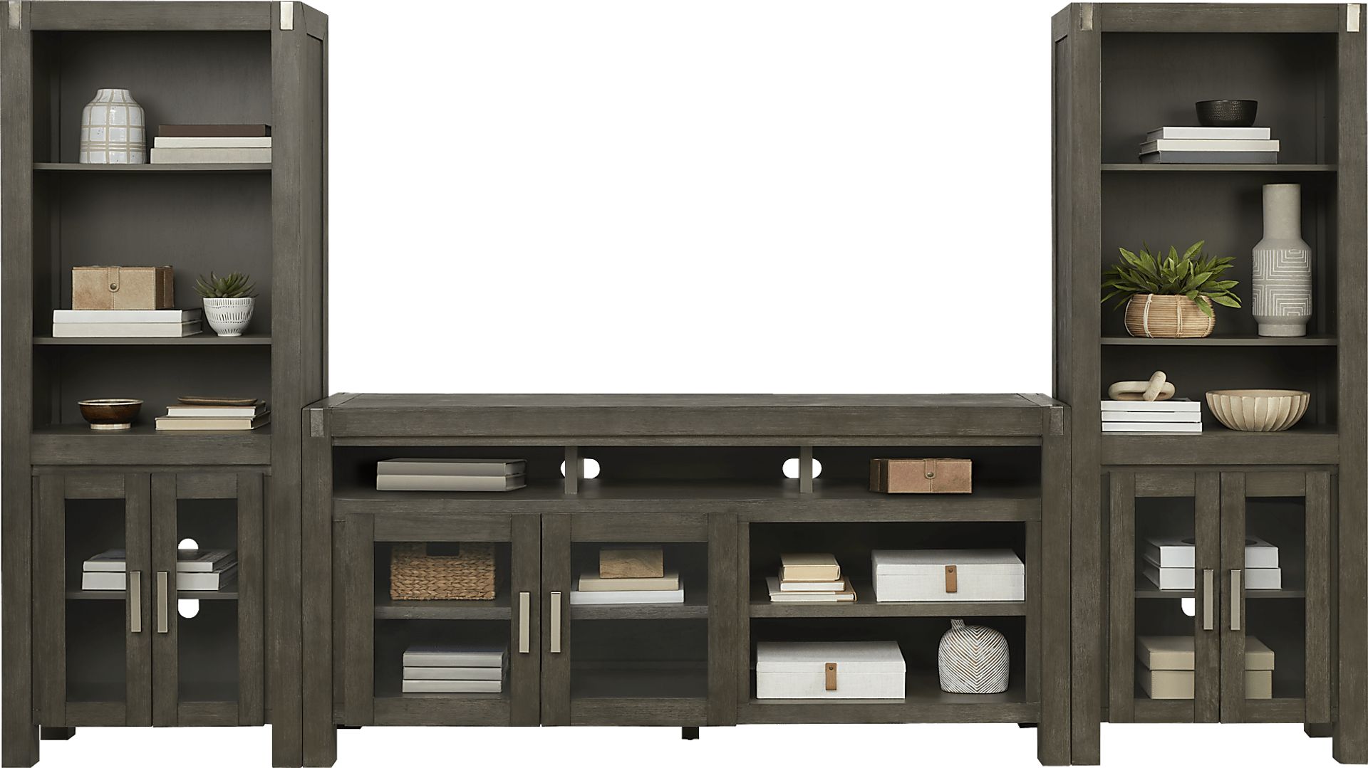 Hidden Springs II Gray 3 Pc Wall Unit with 72 in. Console - Image 2