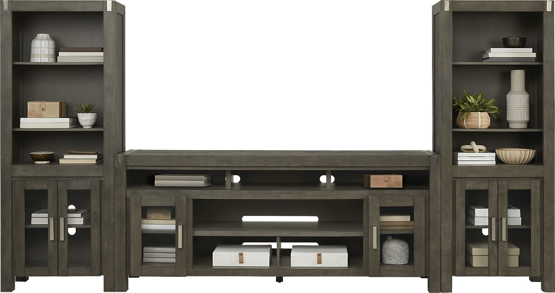 Hidden Springs II Gray 3 Pc Wall Unit with 80 in. Console - Image 2