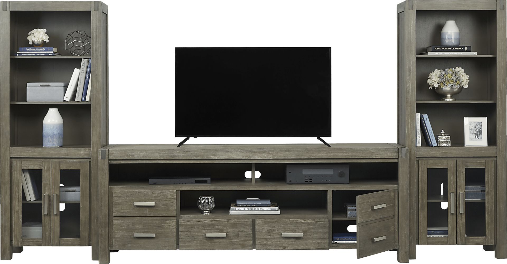 Hidden Springs II Gray 3 Pc Wall Unit with 84 in. Console - Image 2