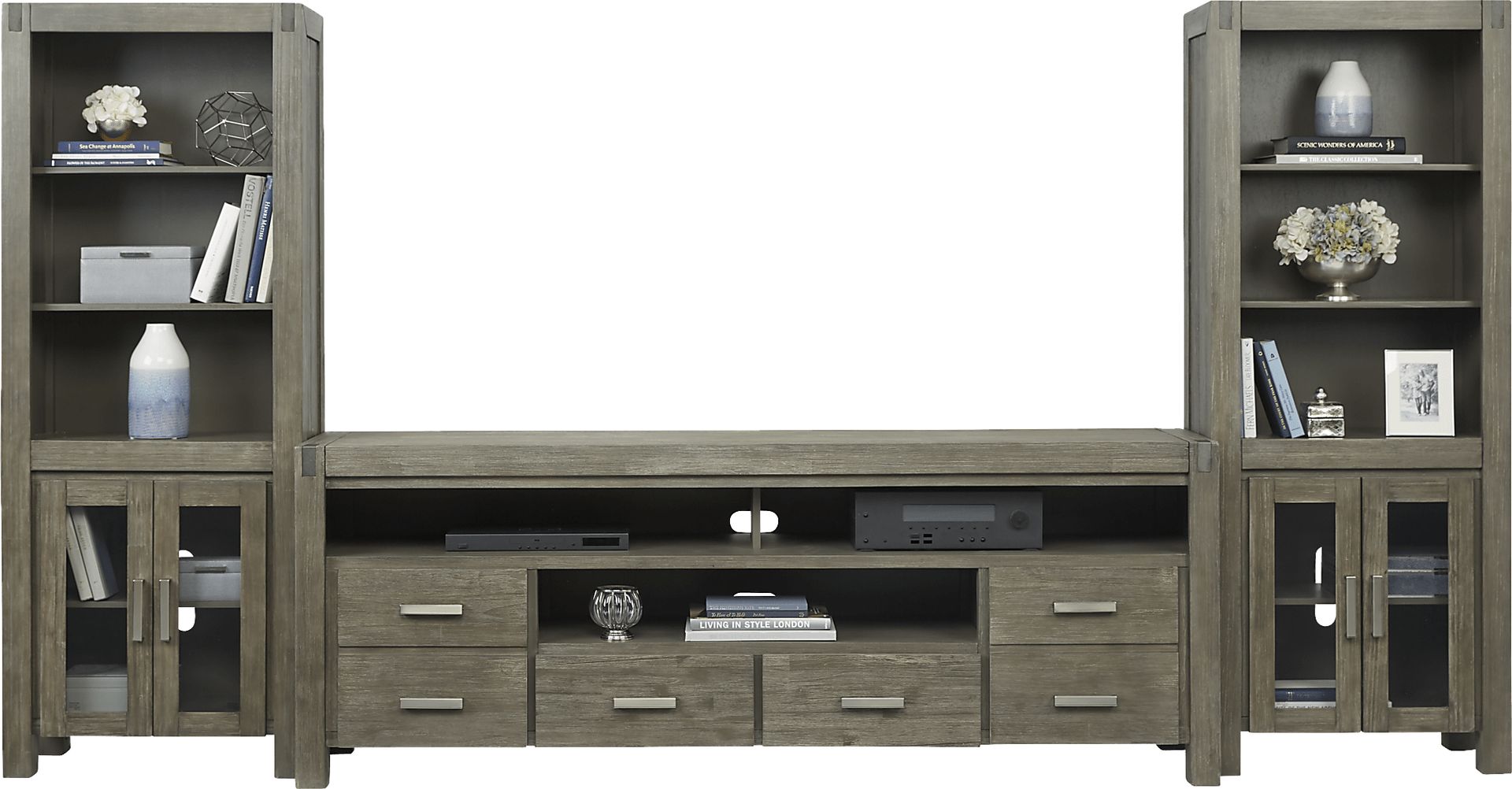 Hidden Springs II Gray 3 Pc Wall Unit with 84 in. Console - Image 3