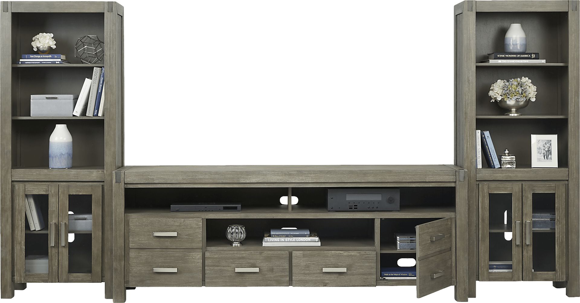Hidden Springs II Gray 3 Pc Wall Unit with 84 in. Console - Image 4