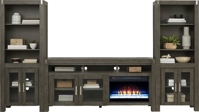 Hidden Springs II Gray 4 Pc Wall Unit with 72 in. Console and Electric Fireplace - Thumbnail - Image 2