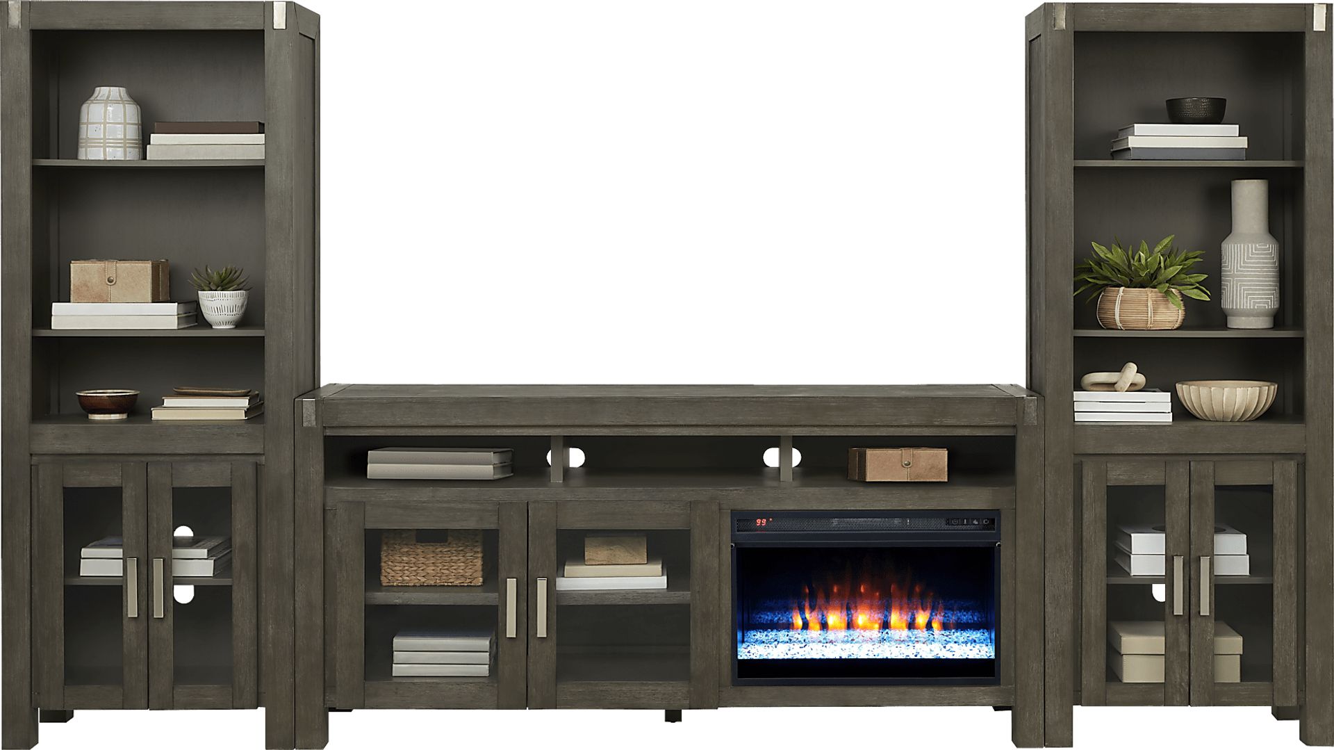 Hidden Springs II Gray 4 Pc Wall Unit with 72 in. Console and Electric Fireplace - Image 2