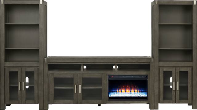 Hidden Springs II Gray 4 Pc Wall Unit with 72 in. Console and Electric Fireplace - Thumbnail - Image 1