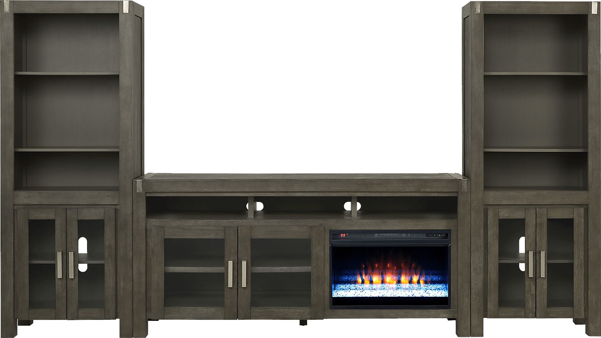 Hidden Springs II Gray 4 Pc Wall Unit with 72 in. Console and Electric Fireplace - Image 1