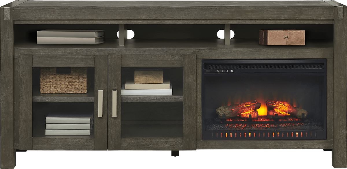 Hidden Springs II Gray 72 in. Console With Log Fireplace | Rooms to Go