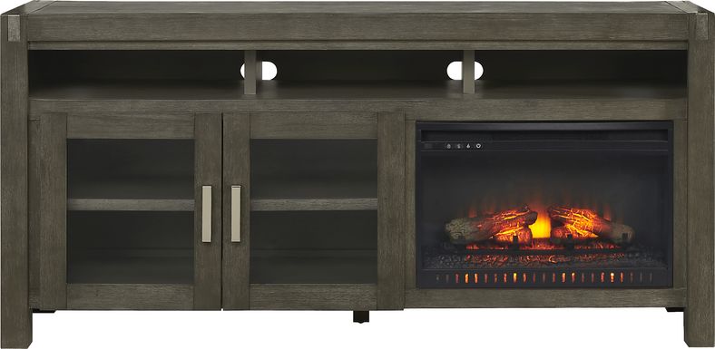 Hidden Springs II Gray 72 in. Console with Electric Log Fireplace