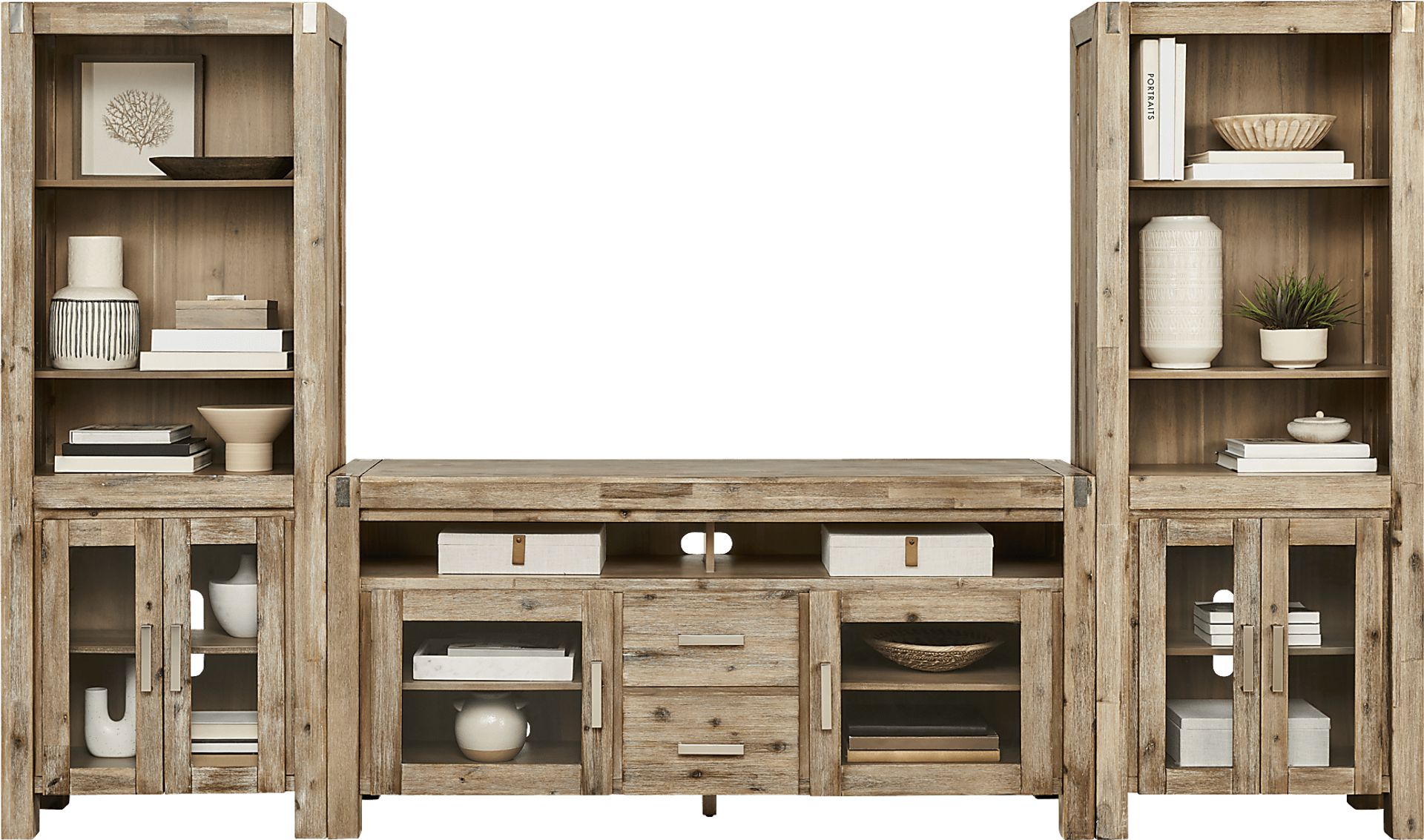 Hidden Springs II Natural 3 Pc Wall Unit with 66 in. Console - Image 2