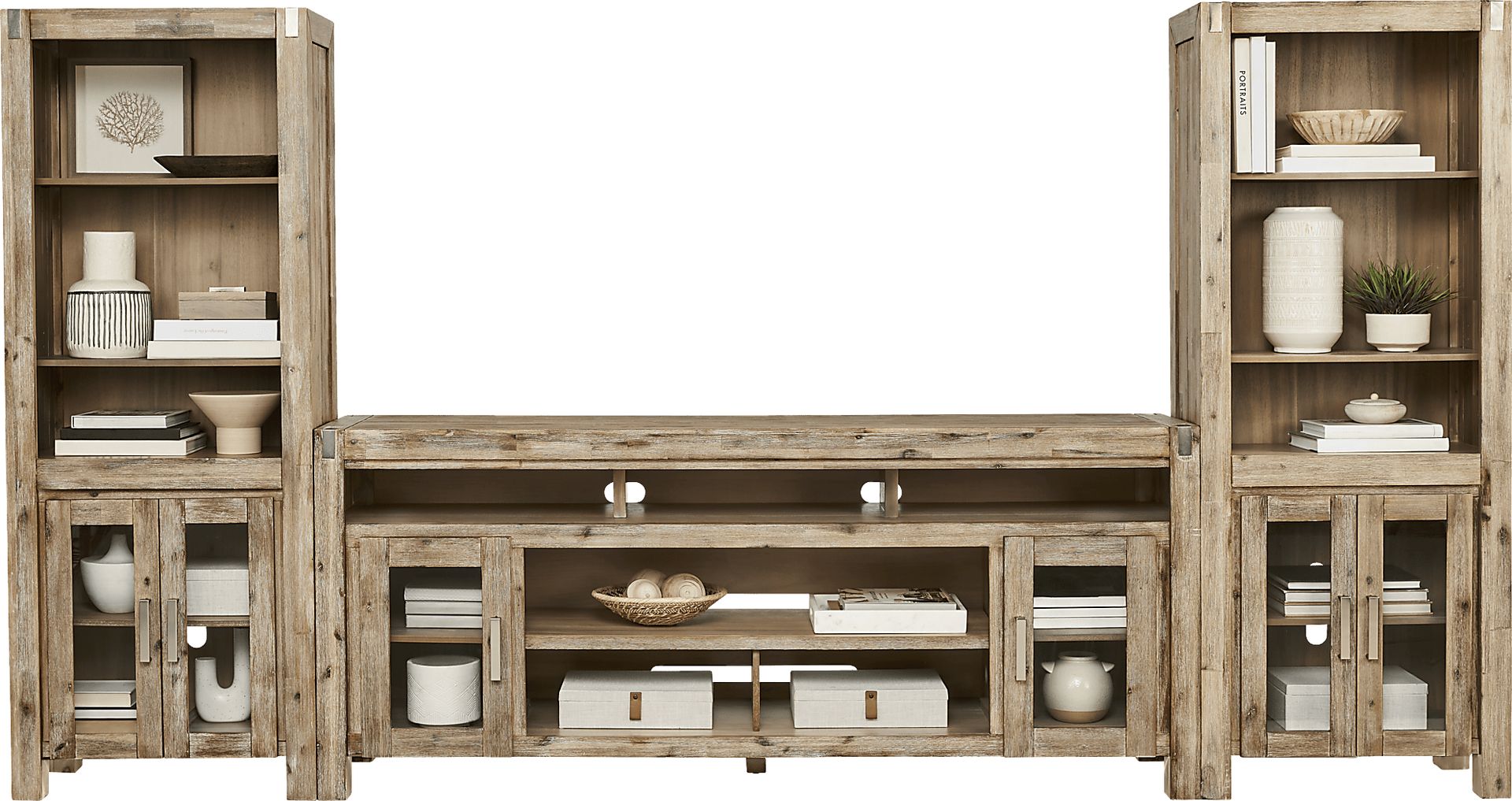 Hidden Springs II Natural 3 Pc Wall Unit with 80 in. Console - Image 2