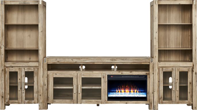 Hidden Springs II Natural 4 Pc Wall Unit with 72 in. Console and Electric Fireplace