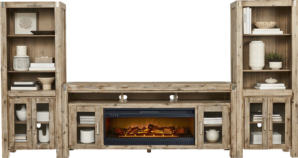 Hidden Springs II Natural Light Wood 4 Pc 80 in. Wall Unit With Log ...