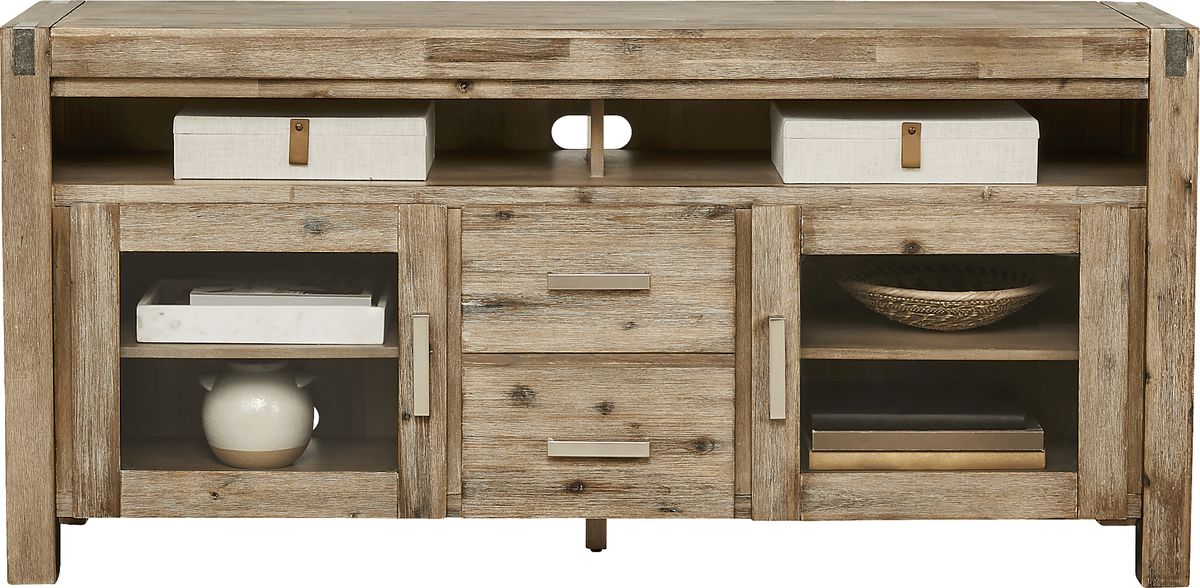 Hidden Springs II Natural Light Wood 66 in. Console | Rooms to Go