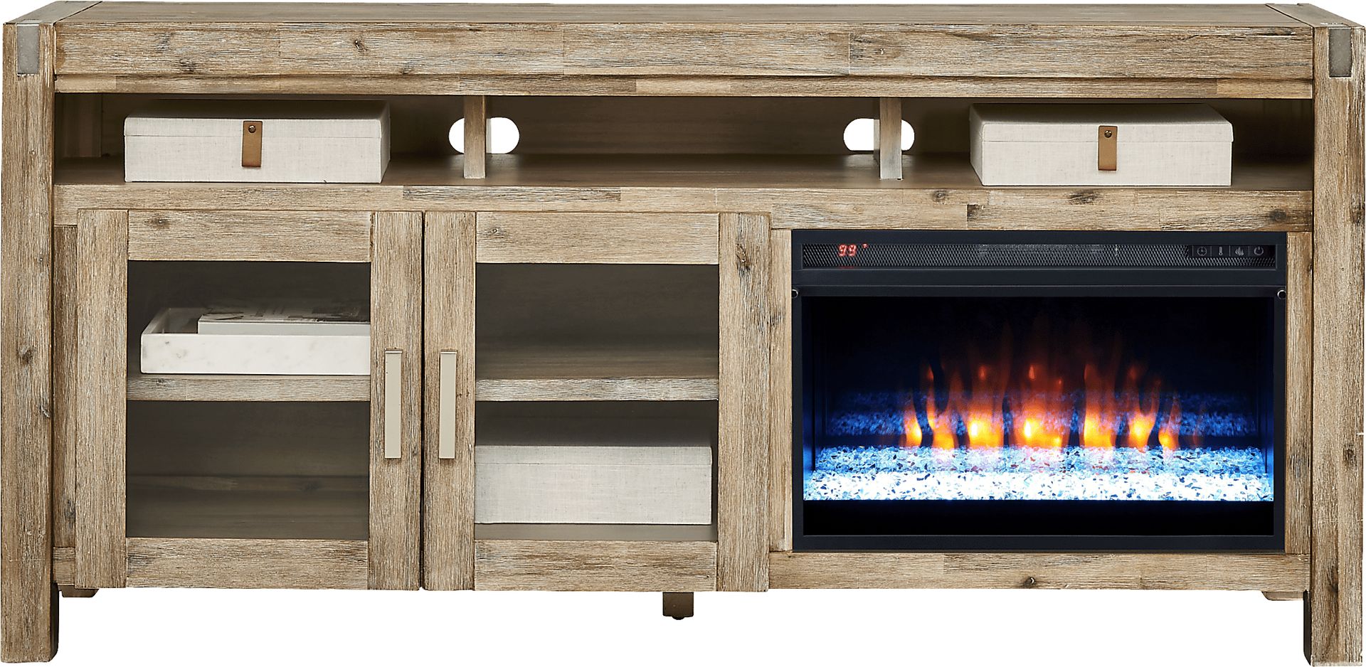 Hidden Springs II Natural 72 in. Console with Electric Fireplace - Image 2