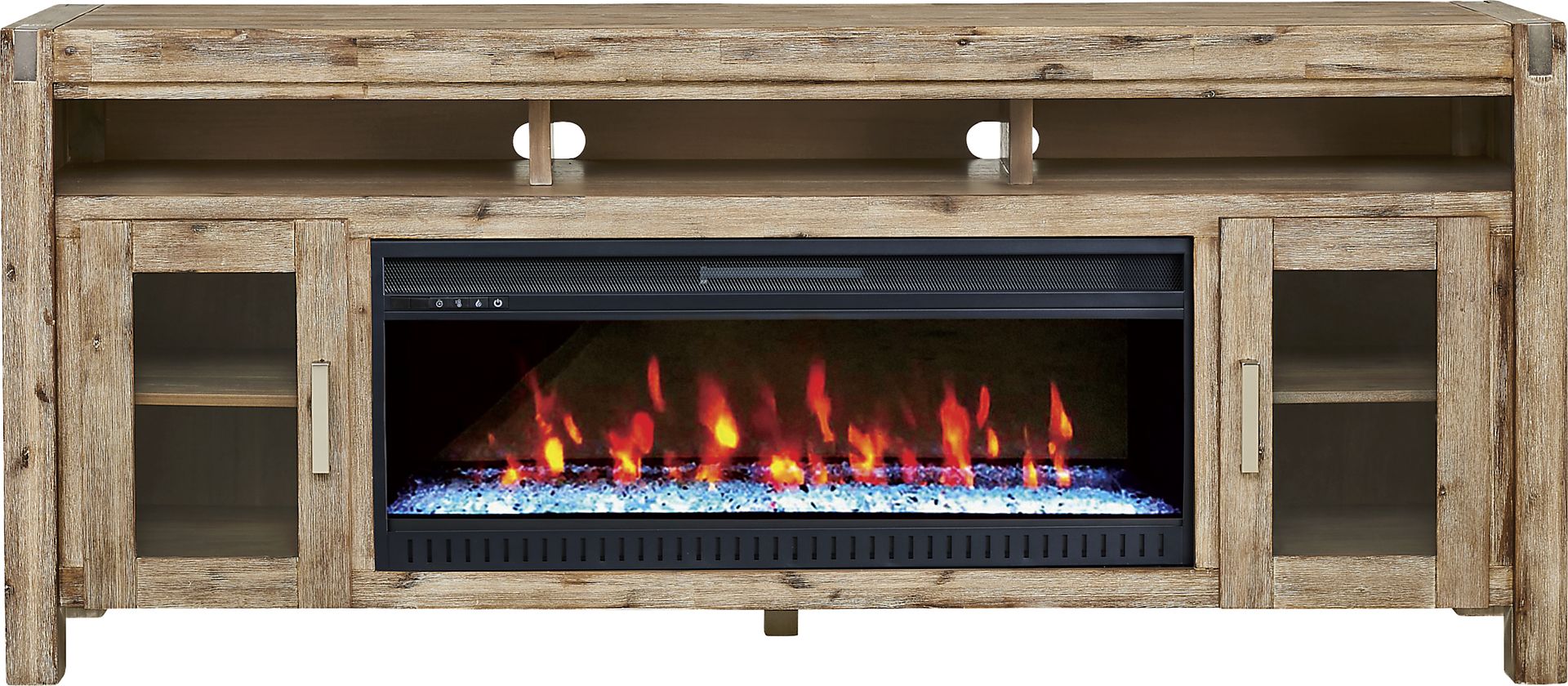 Hidden Springs II Natural 80 in. Console with Electric Fireplace - Image 1