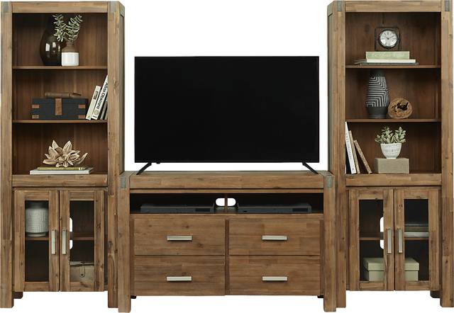Hidden Springs II Tan 3 Pc Wall Unit with 50 in. Console - Thumbnail - Image 1