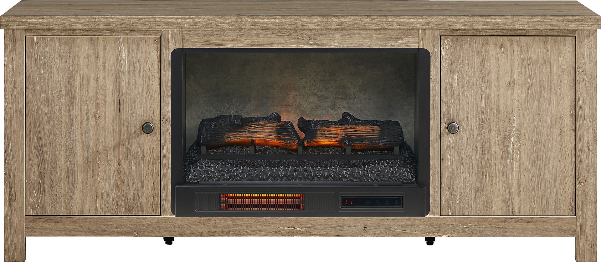 High Mountain Natural 66 in. Console with Electric Log Fireplace - Image 1