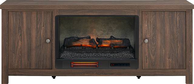 High Mountain Natural 66 in. Console with Electric Log Fireplace - Thumbnail - Image 1