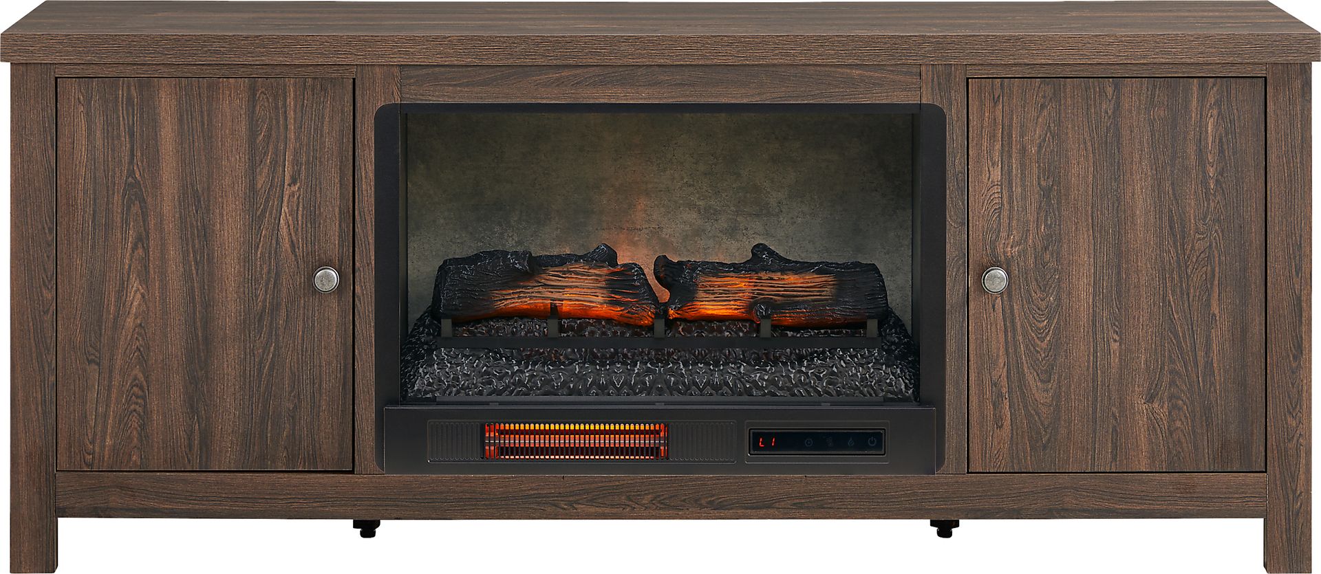 High Mountain Natural 66 in. Console with Electric Log Fireplace - Image 1