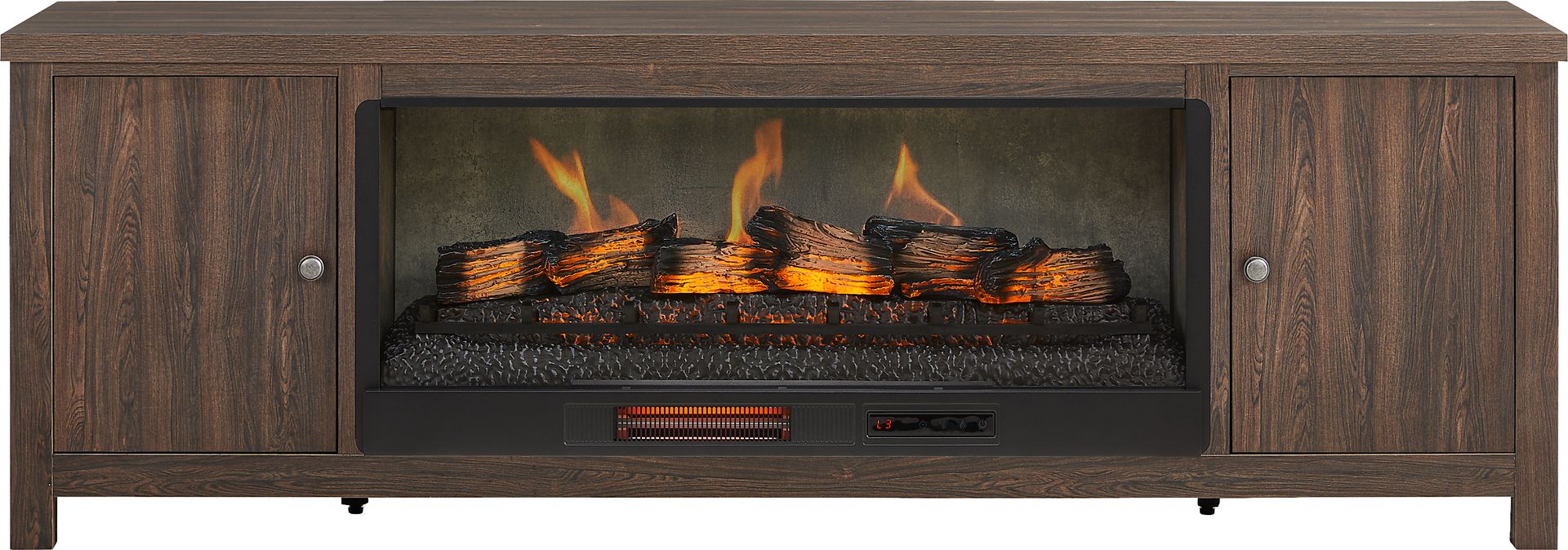 High Mountain Natural 82 in. Console with Electric Log Fireplace - Image 1