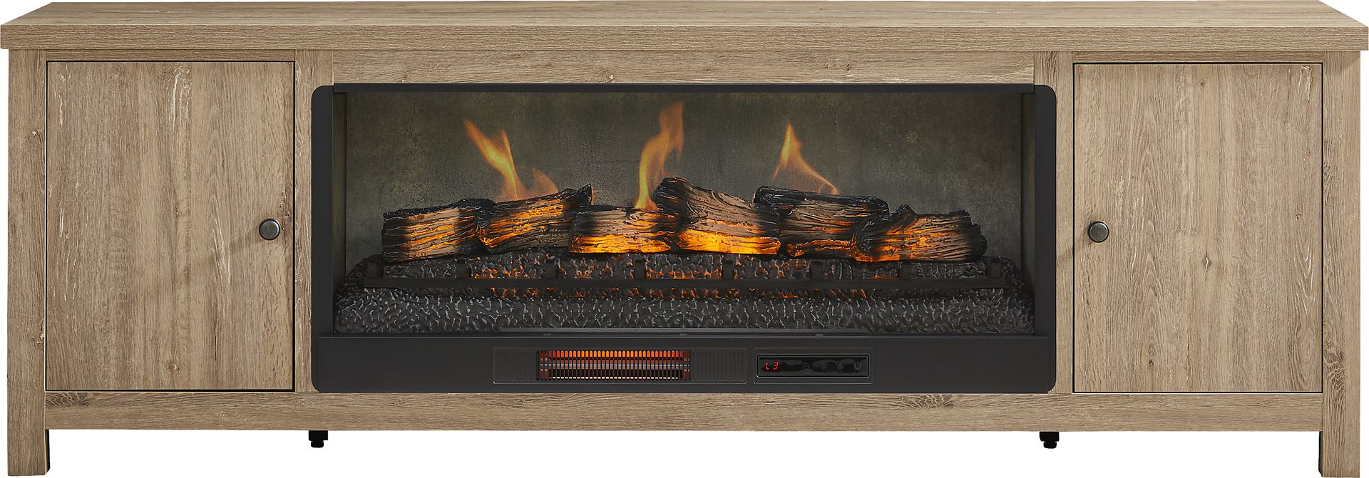 High Mountain Natural 82 in. Console with Electric Log Fireplace - Image 1