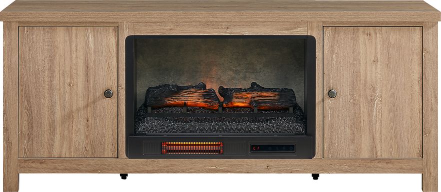 High Mountain Oak Finish 66 in. Console with Electric Log Fireplace