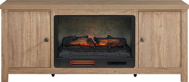High Mountain Oak 66 in. Console with Electric Log Fireplace - Thumbnail - Image 1