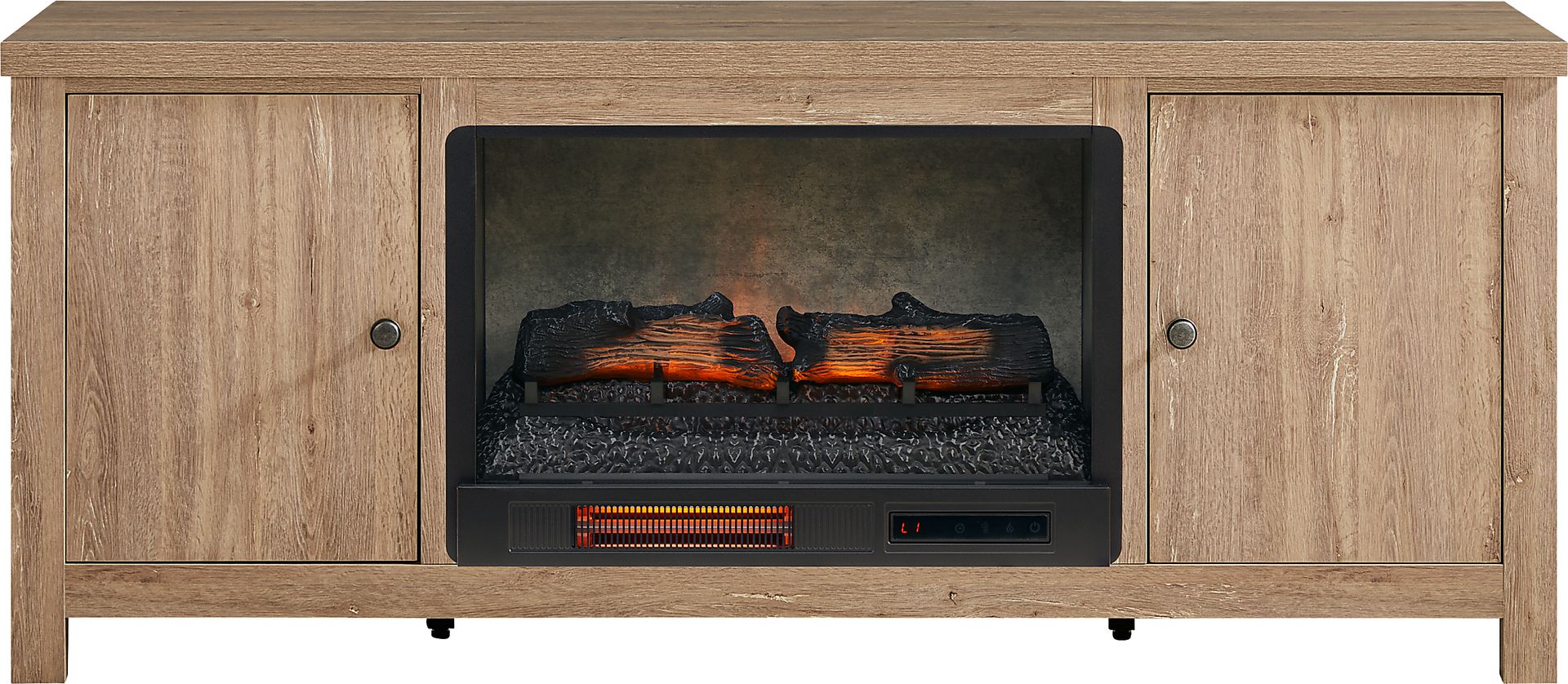 High Mountain Oak 66 in. Console with Electric Log Fireplace - Image 1