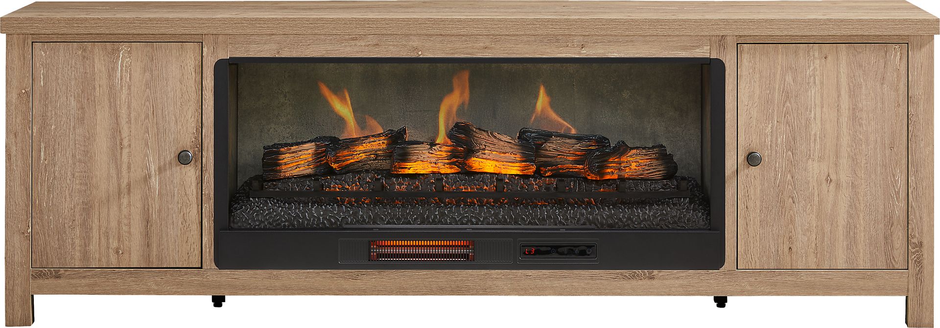 High Mountain Oak 82 in. Console with Electric Log Fireplace - Image 1